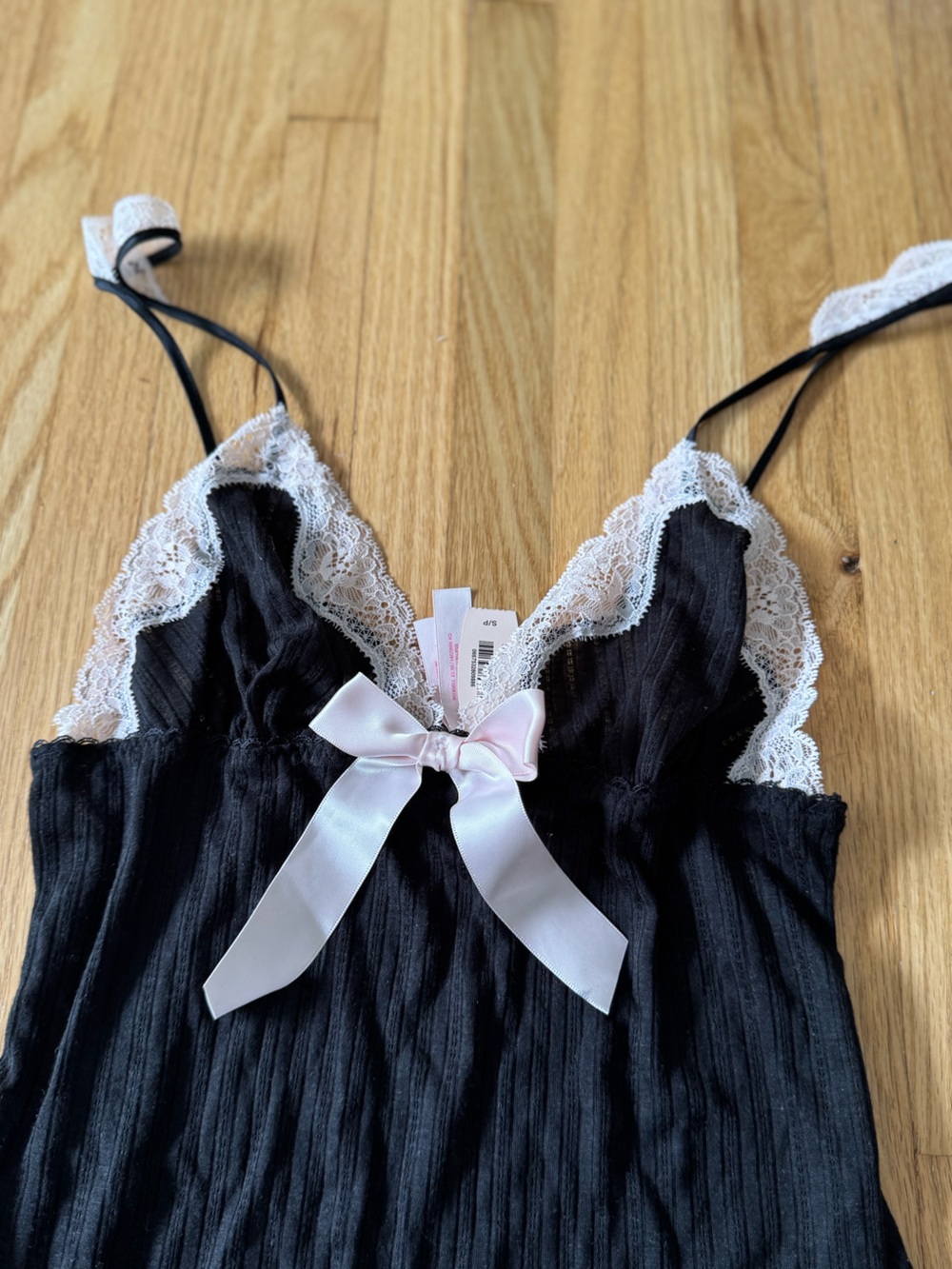 Victoria’s Secret Black Lace-Trim Slip Dress with Bow - Picture 2 of 2